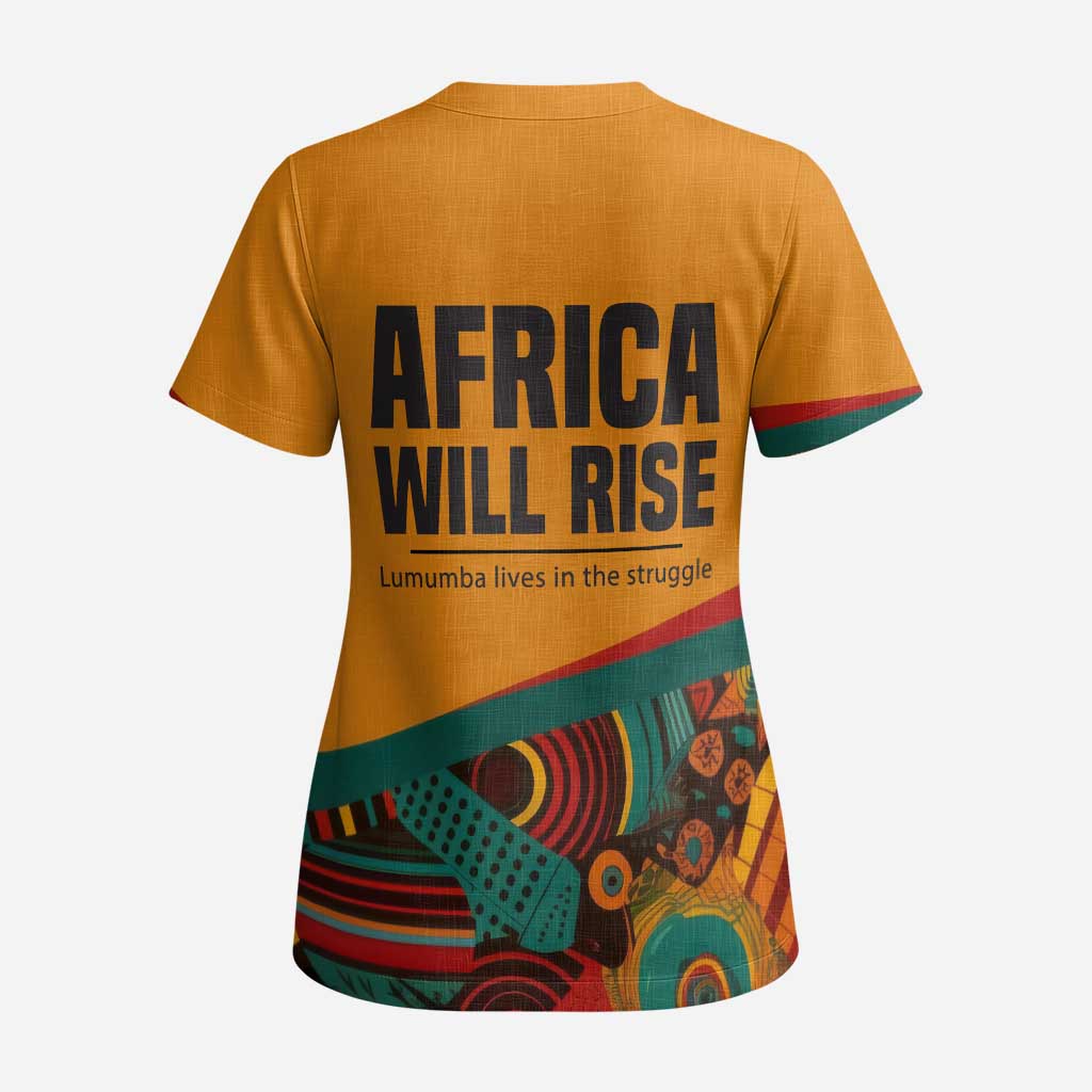 Patrice Lumumba Scrub Top with Profile Portrait and Bold Africa Will Rise Statement - Wonder Print Shop
