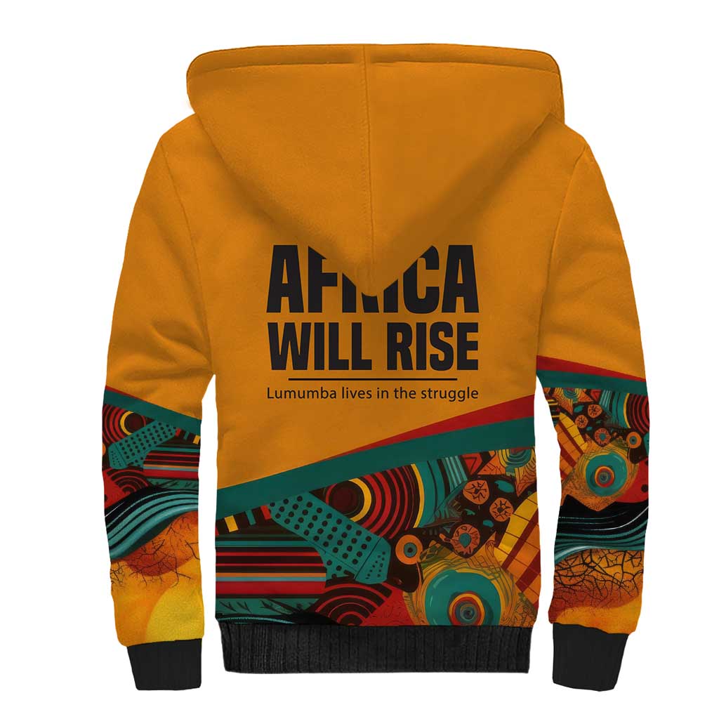 Patrice Lumumba Sherpa Hoodie with Profile Portrait and Bold Africa Will Rise Statement - Wonder Print Shop