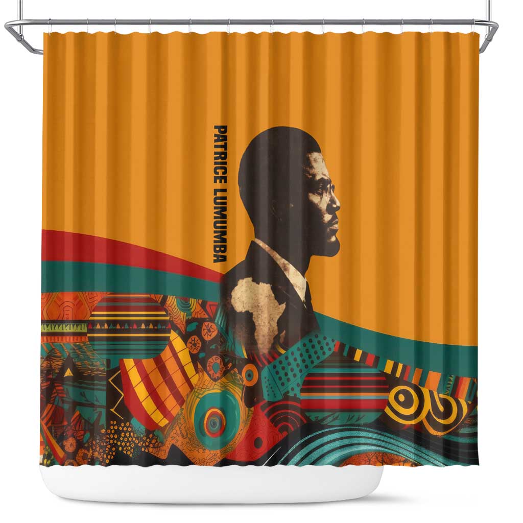Patrice Lumumba Shower Curtain with Profile Portrait and Bold Africa Will Rise Statement - Wonder Print Shop