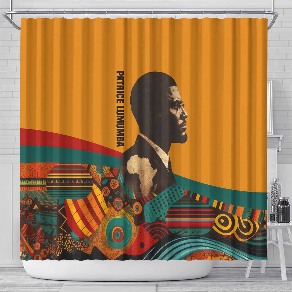 Patrice Lumumba Shower Curtain with Profile Portrait and Bold Africa Will Rise Statement - Wonder Print Shop