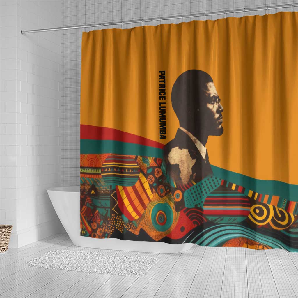 Patrice Lumumba Shower Curtain with Profile Portrait and Bold Africa Will Rise Statement - Wonder Print Shop