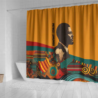 Patrice Lumumba Shower Curtain with Profile Portrait and Bold Africa Will Rise Statement - Wonder Print Shop