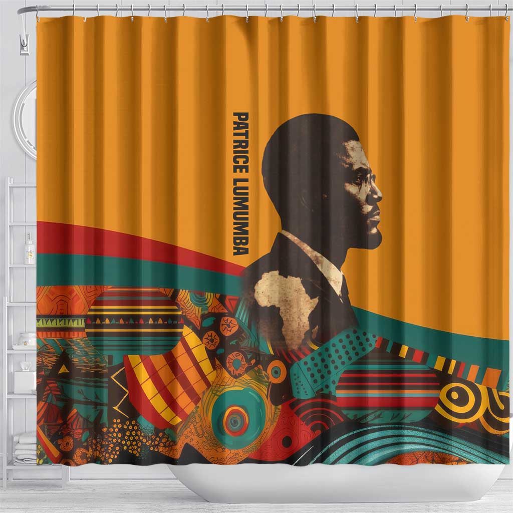 Patrice Lumumba Shower Curtain with Profile Portrait and Bold Africa Will Rise Statement - Wonder Print Shop