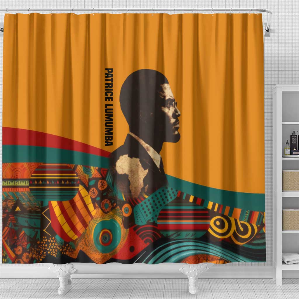 Patrice Lumumba Shower Curtain with Profile Portrait and Bold Africa Will Rise Statement - Wonder Print Shop