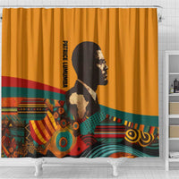 Patrice Lumumba Shower Curtain with Profile Portrait and Bold Africa Will Rise Statement - Wonder Print Shop