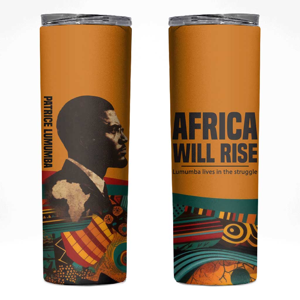 Patrice Lumumba Skinny Tumbler with Profile Portrait and Bold Africa Will Rise Statement - Wonder Print Shop
