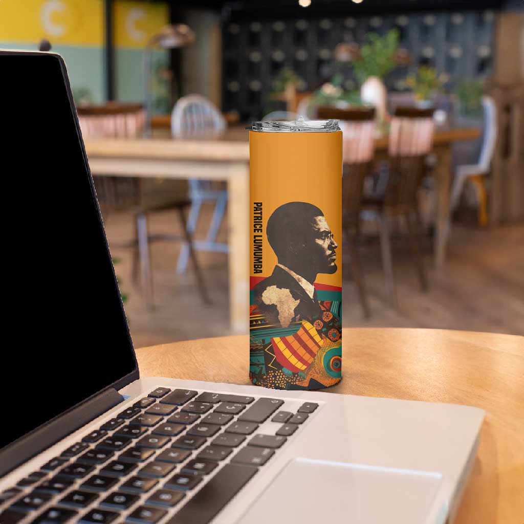 Patrice Lumumba Skinny Tumbler with Profile Portrait and Bold Africa Will Rise Statement - Wonder Print Shop