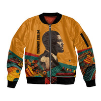 Patrice Lumumba Sleeve Zip Bomber Jacket with Profile Portrait and Bold Africa Will Rise Statement - Wonder Print Shop