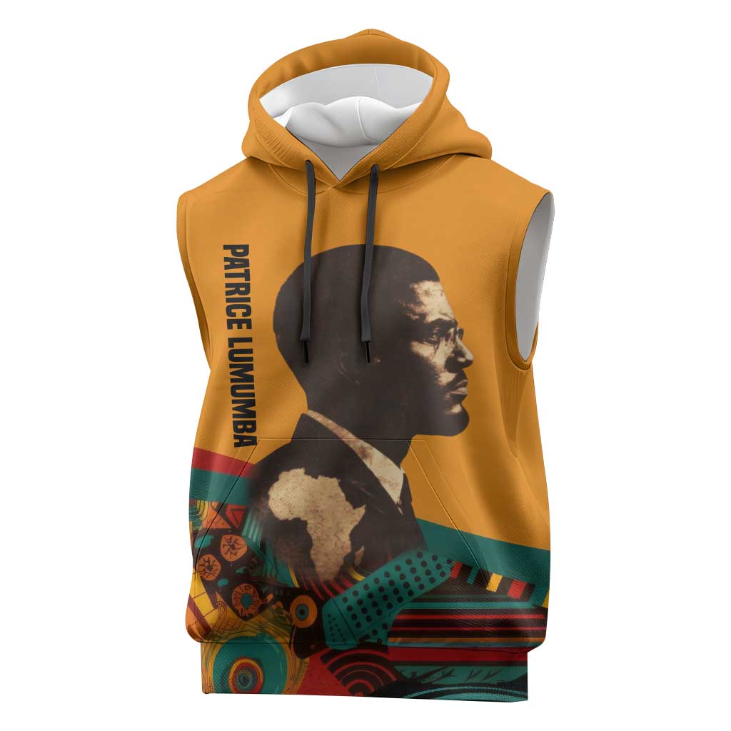 Patrice Lumumba Sleeveless Hoodie with Profile Portrait and Bold Africa Will Rise Statement - Wonder Print Shop