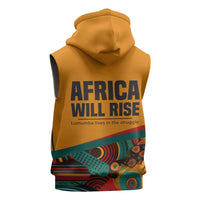 Patrice Lumumba Sleeveless Hoodie with Profile Portrait and Bold Africa Will Rise Statement - Wonder Print Shop