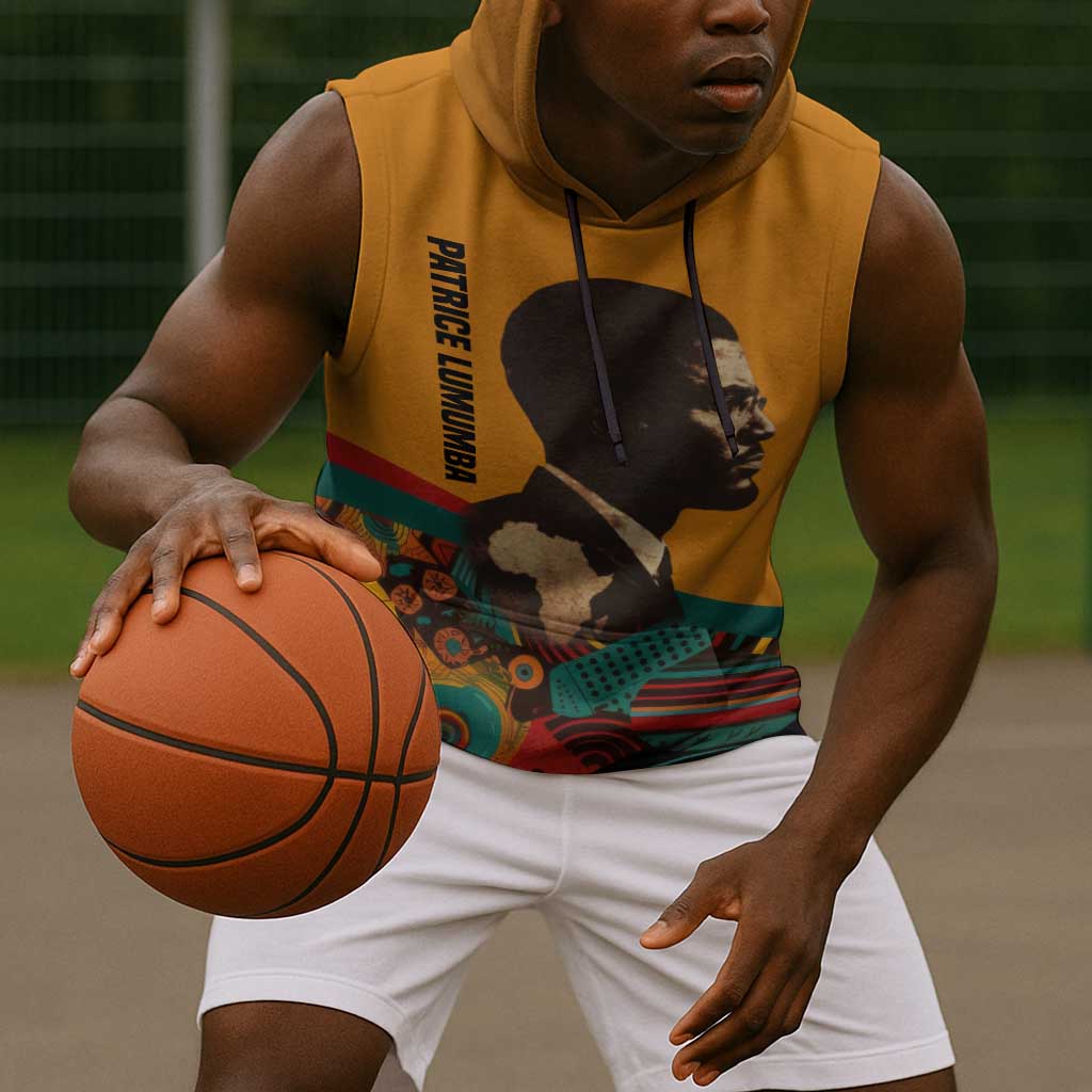 Patrice Lumumba Sleeveless Hoodie with Profile Portrait and Bold Africa Will Rise Statement - Wonder Print Shop