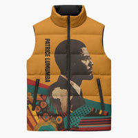 Patrice Lumumba Sleeveless Puffer Jacket with Profile Portrait and Bold Africa Will Rise Statement - Wonder Print Shop