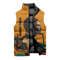 Patrice Lumumba Sleeveless Puffer Jacket with Profile Portrait and Bold Africa Will Rise Statement - Wonder Print Shop