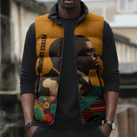 Patrice Lumumba Sleeveless Puffer Jacket with Profile Portrait and Bold Africa Will Rise Statement - Wonder Print Shop