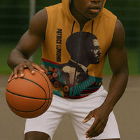 Patrice Lumumba Sleeveless Zip Hoodie with Profile Portrait and Bold Africa Will Rise Statement - Wonder Print Shop
