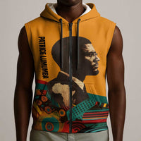 Patrice Lumumba Sleeveless Zip Hoodie with Profile Portrait and Bold Africa Will Rise Statement - Wonder Print Shop