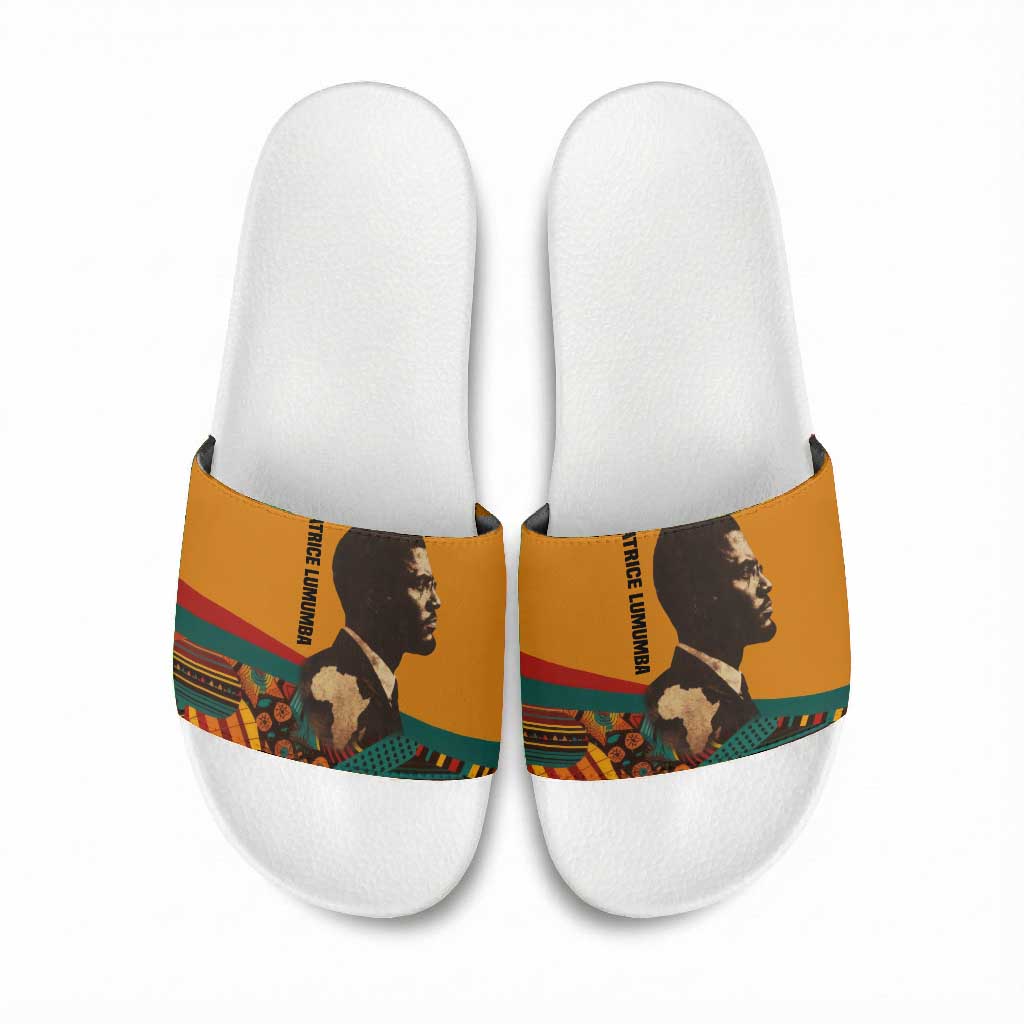 Patrice Lumumba Slide Sandals with Profile Portrait and Bold Africa Will Rise Statement - Wonder Print Shop