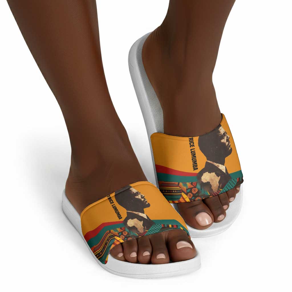 Patrice Lumumba Slide Sandals with Profile Portrait and Bold Africa Will Rise Statement - Wonder Print Shop