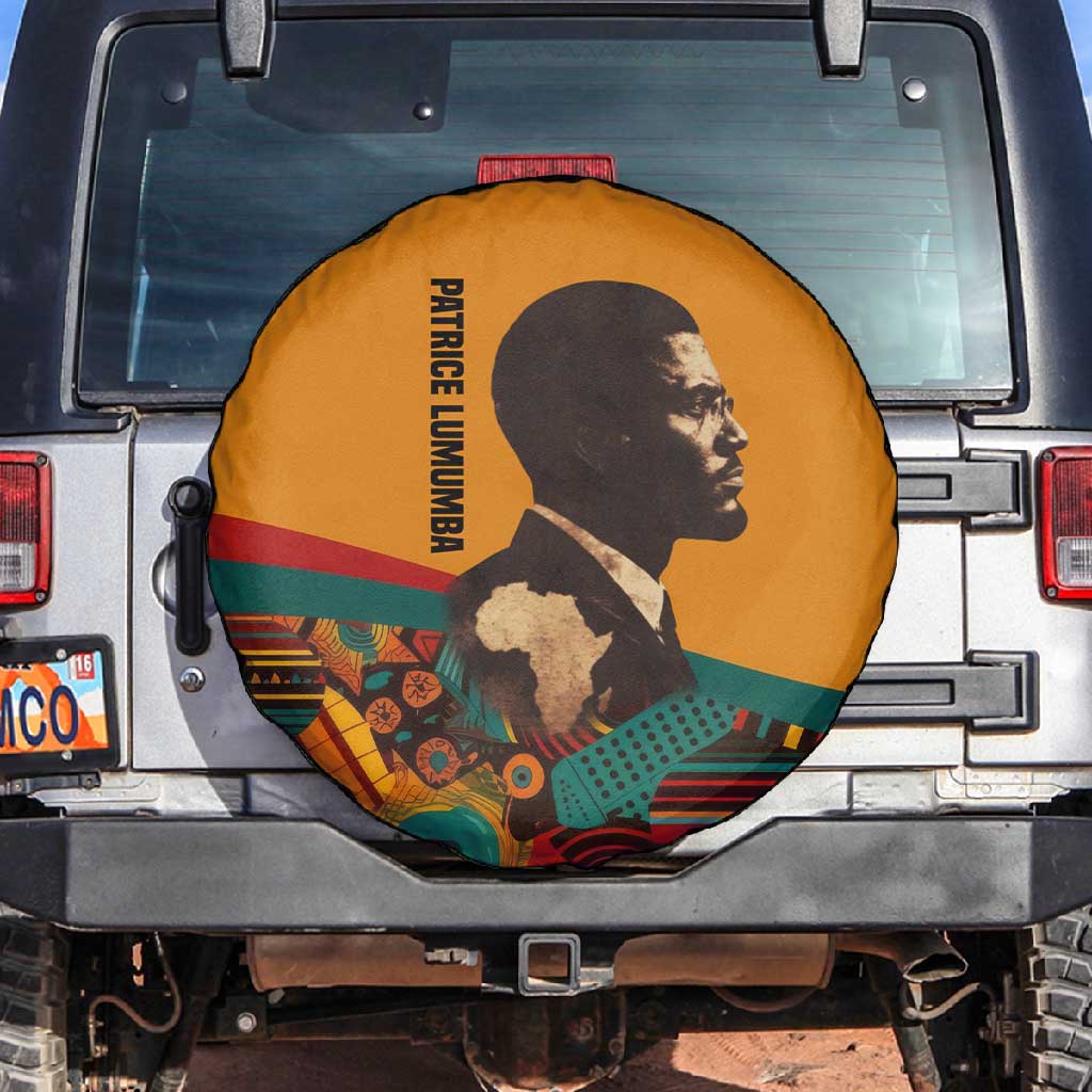 Patrice Lumumba Spare Tire Cover with Profile Portrait and Bold Africa Will Rise Statement - Wonder Print Shop