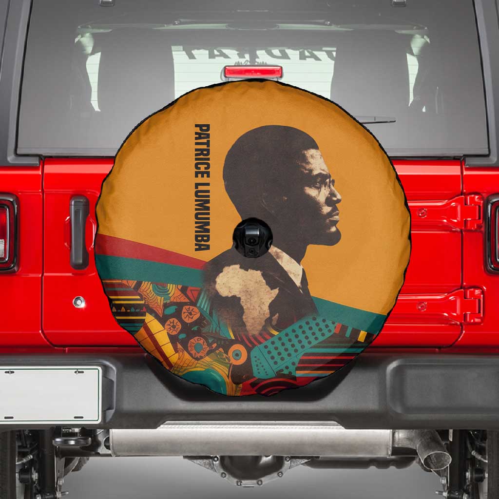 Patrice Lumumba Spare Tire Cover with Profile Portrait and Bold Africa Will Rise Statement - Wonder Print Shop
