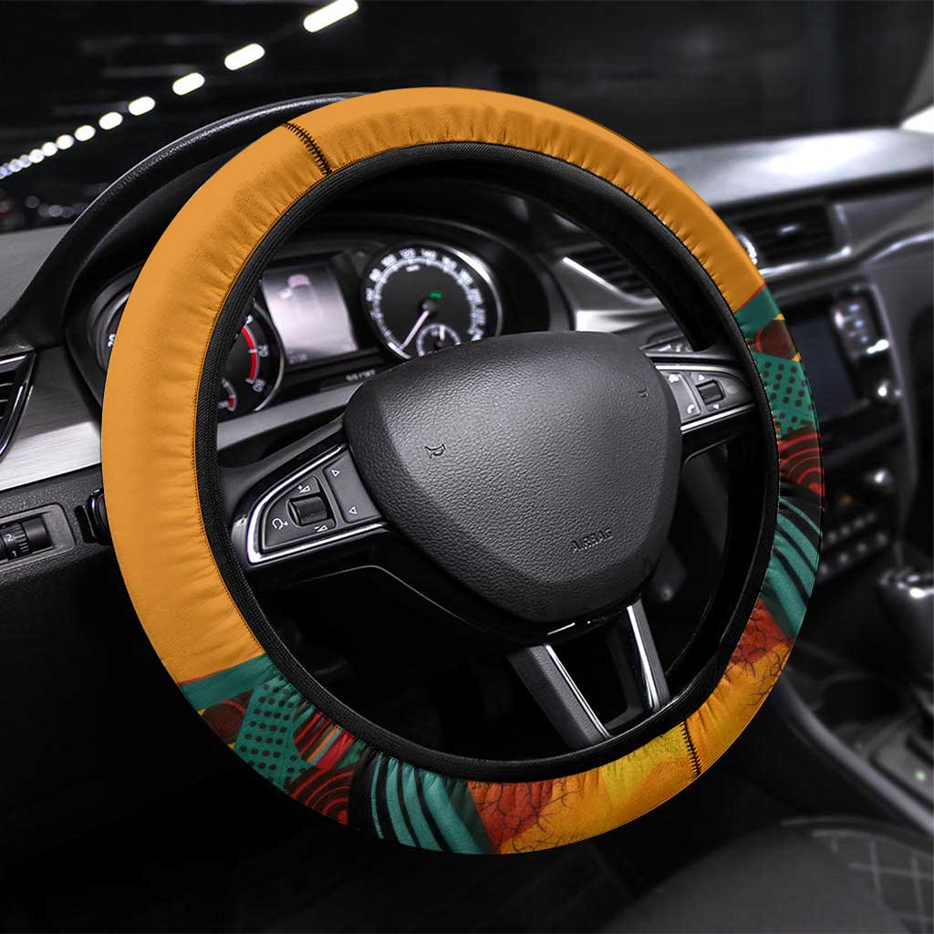 Patrice Lumumba Steering Wheel Cover with Profile Portrait and Bold Africa Will Rise Statement - Wonder Print Shop