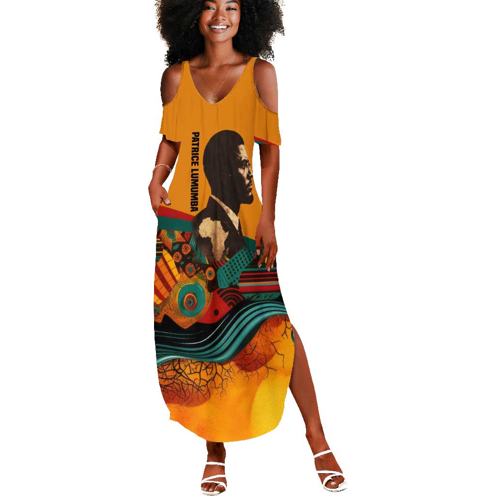Patrice Lumumba Summer Maxi Dress with Profile Portrait and Bold Africa Will Rise Statement - Wonder Print Shop
