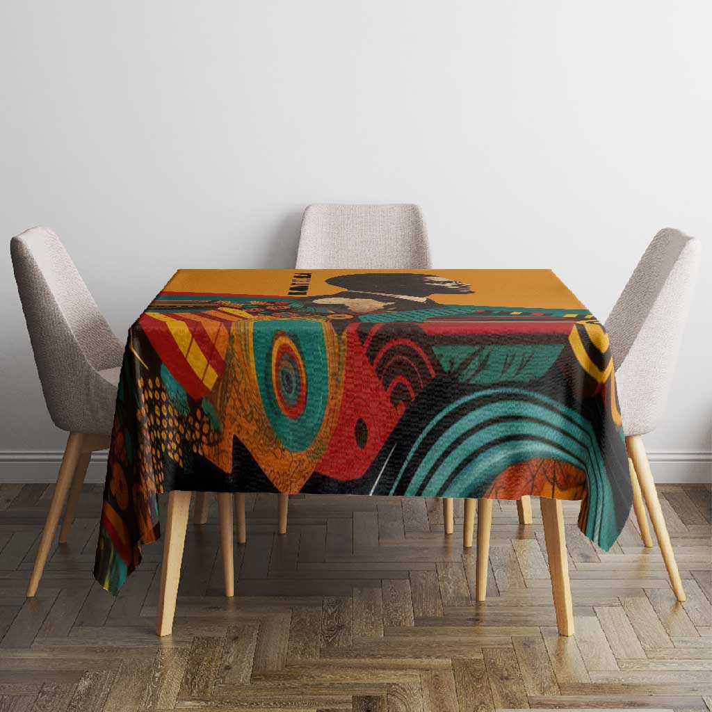 Patrice Lumumba Tablecloth with Profile Portrait and Bold Africa Will Rise Statement - Wonder Print Shop