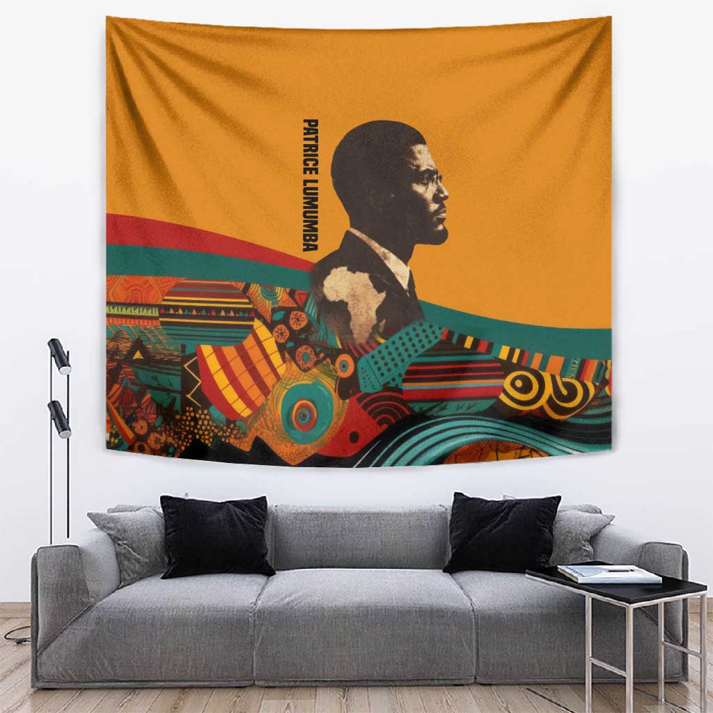 Patrice Lumumba Tapestry with Profile Portrait and Bold Africa Will Rise Statement - Wonder Print Shop