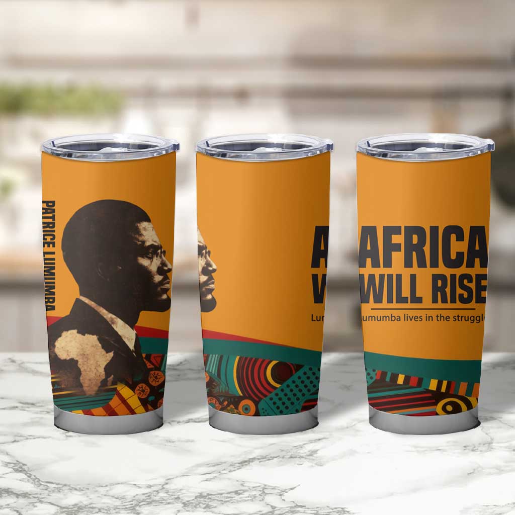 Patrice Lumumba Tumbler Cup with Profile Portrait and Bold Africa Will Rise Statement - Wonder Print Shop
