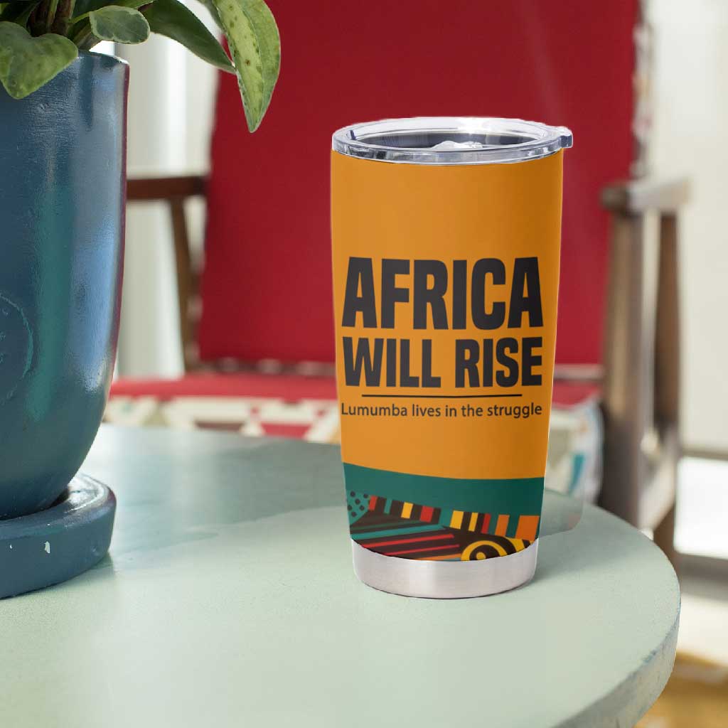 Patrice Lumumba Tumbler Cup with Profile Portrait and Bold Africa Will Rise Statement - Wonder Print Shop