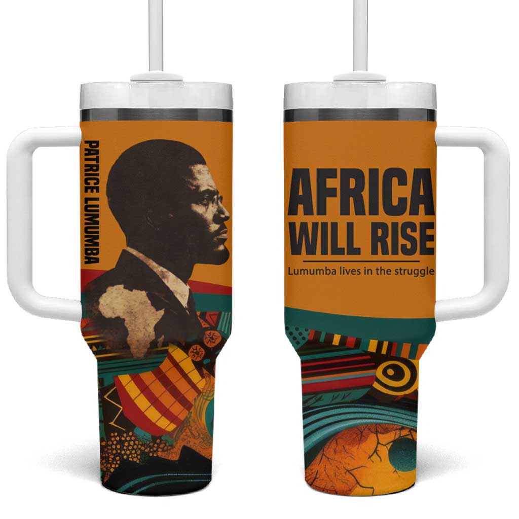 Patrice Lumumba Tumbler With Handle with Profile Portrait and Bold Africa Will Rise Statement - Wonder Print Shop