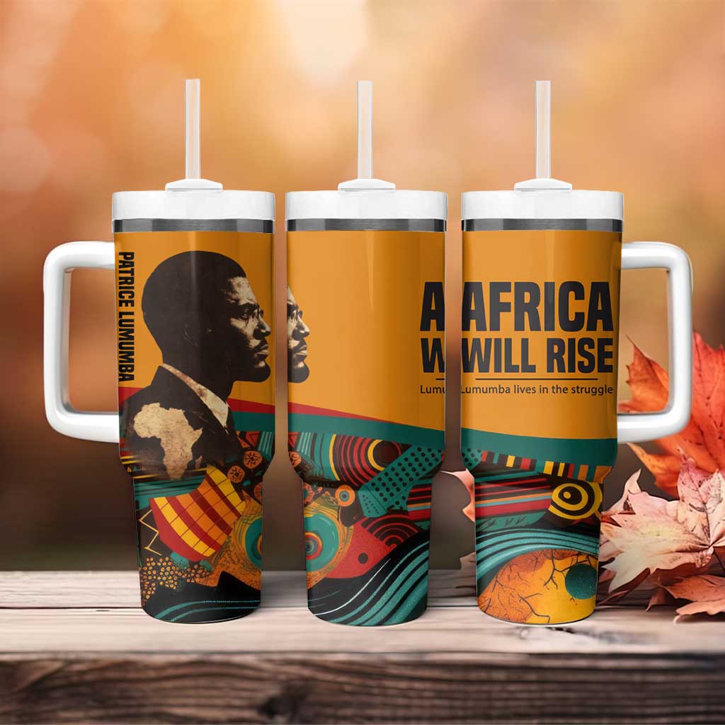 Patrice Lumumba Tumbler With Handle with Profile Portrait and Bold Africa Will Rise Statement - Wonder Print Shop