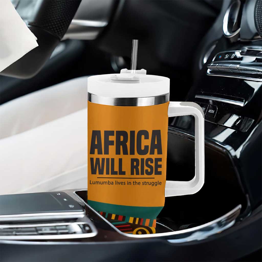 Patrice Lumumba Tumbler With Handle with Profile Portrait and Bold Africa Will Rise Statement - Wonder Print Shop