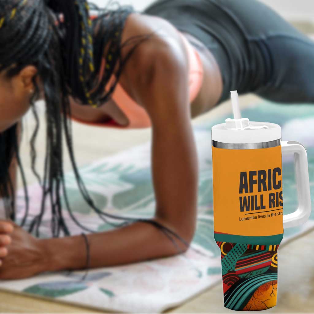 Patrice Lumumba Tumbler With Handle with Profile Portrait and Bold Africa Will Rise Statement - Wonder Print Shop