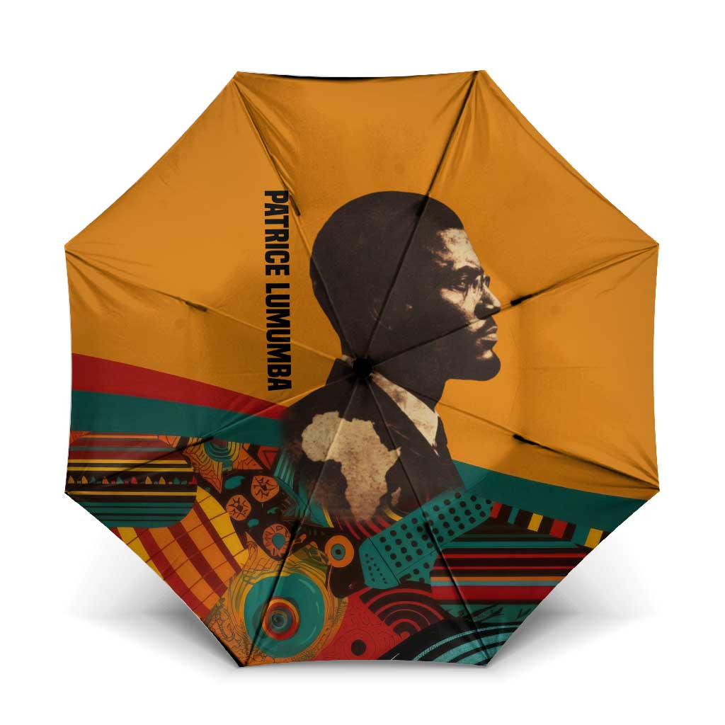 Patrice Lumumba Umbrella with Profile Portrait and Bold Africa Will Rise Statement - Wonder Print Shop