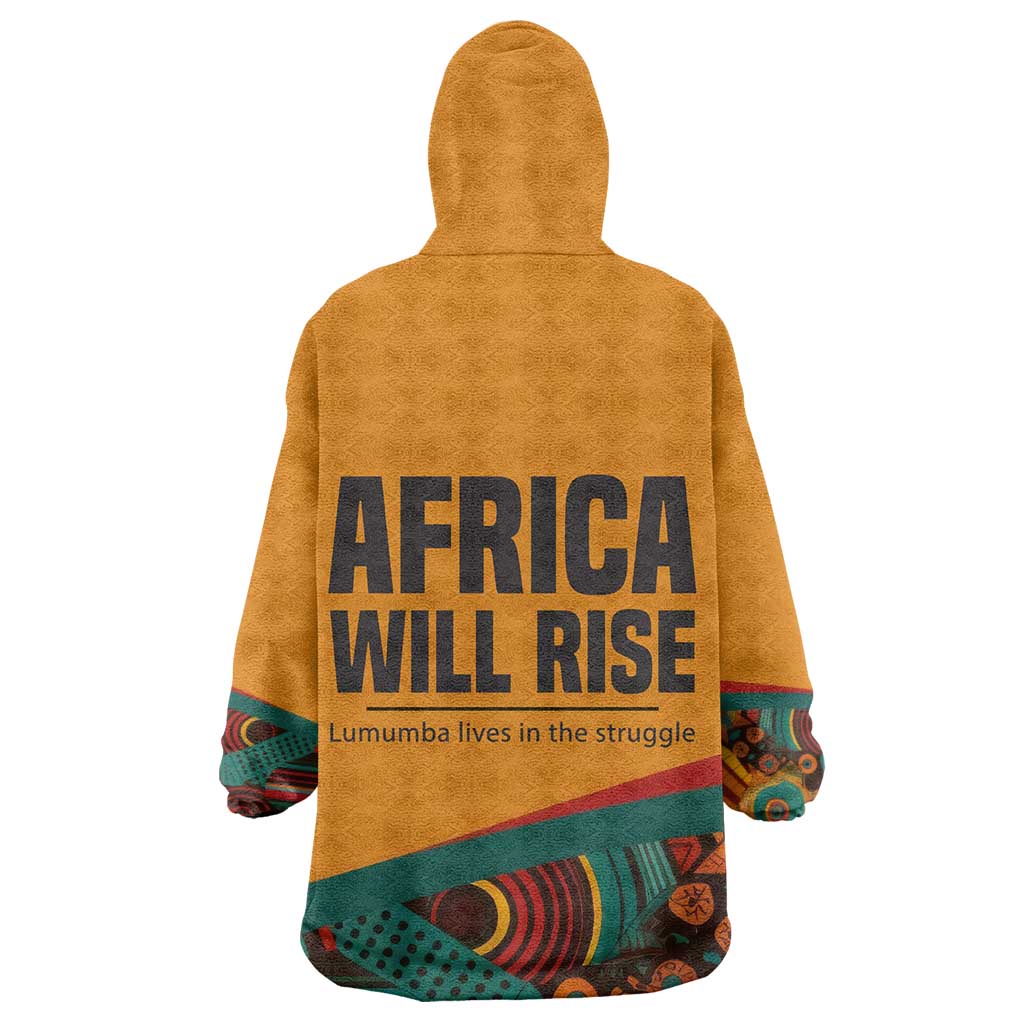 Patrice Lumumba Wearable Blanket Hoodie with Profile Portrait and Bold Africa Will Rise Statement - Wonder Print Shop