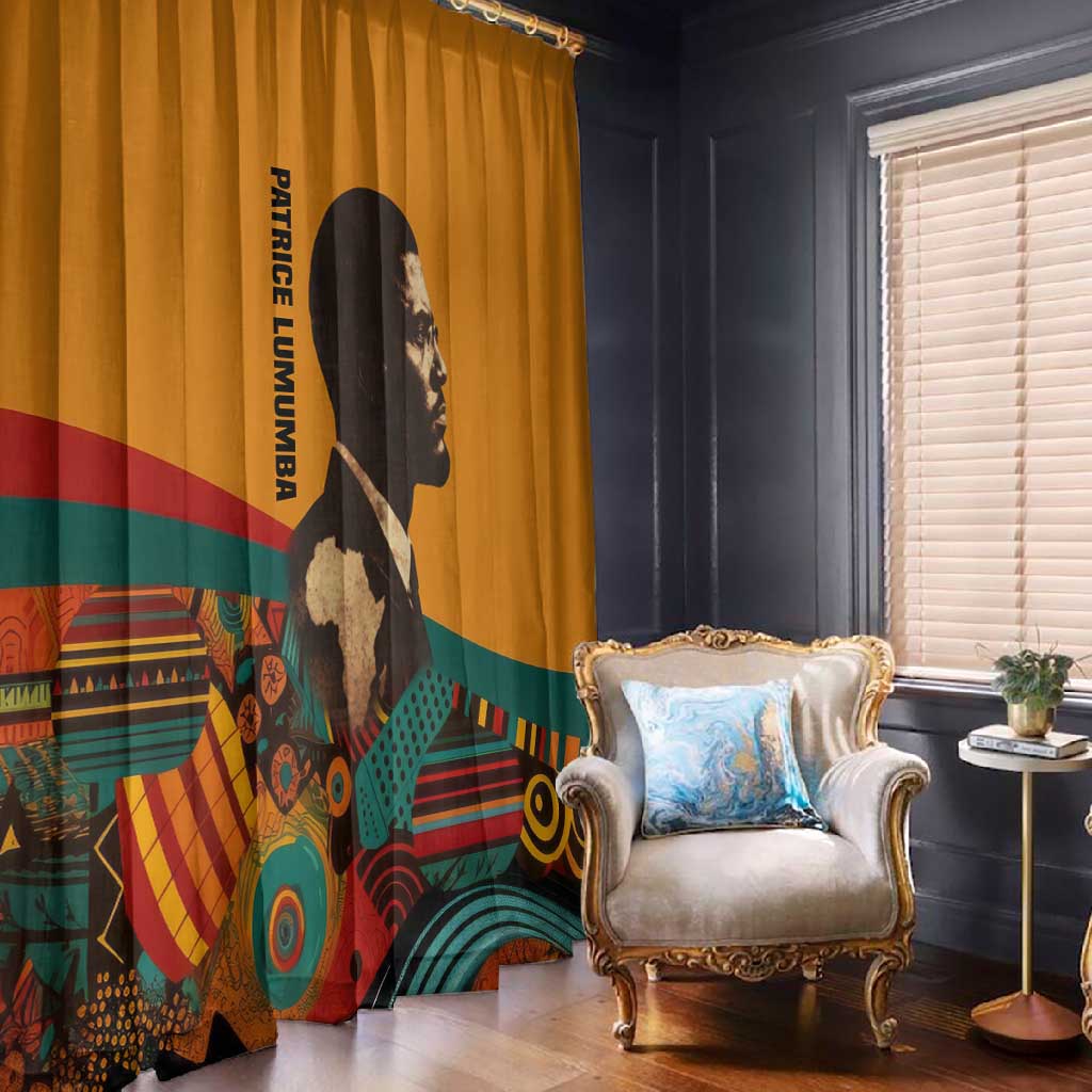 Patrice Lumumba Window Curtain with Profile Portrait and Bold Africa Will Rise Statement - Wonder Print Shop