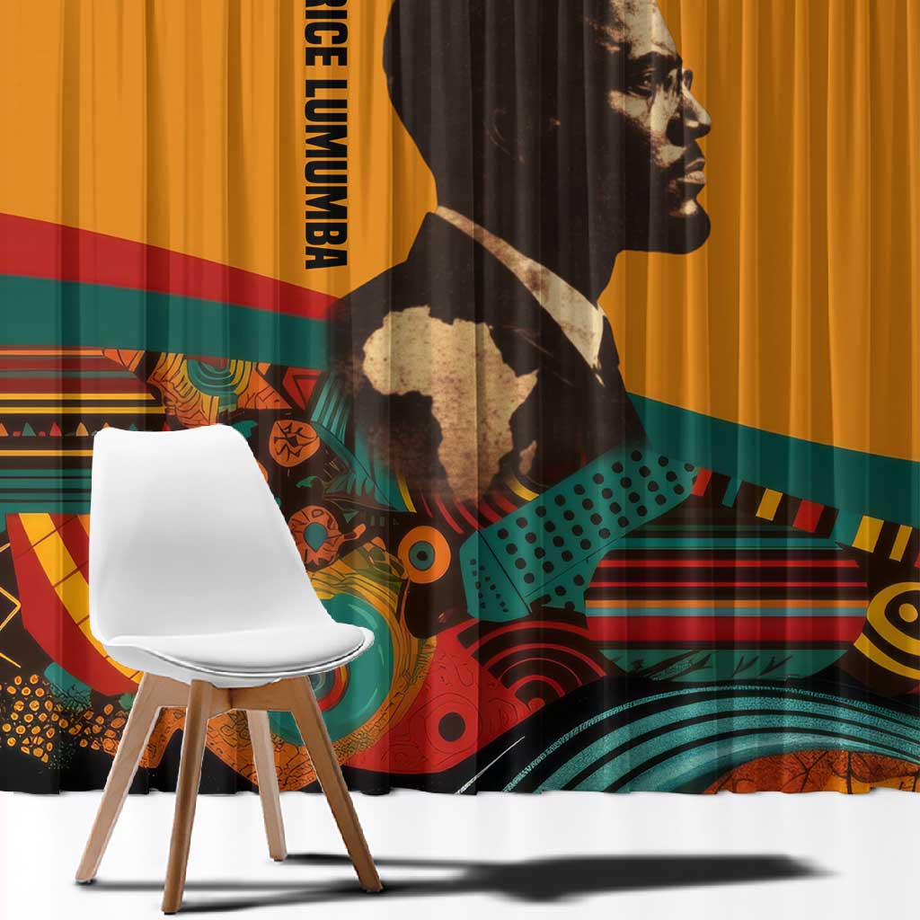 Patrice Lumumba Window Curtain with Profile Portrait and Bold Africa Will Rise Statement - Wonder Print Shop