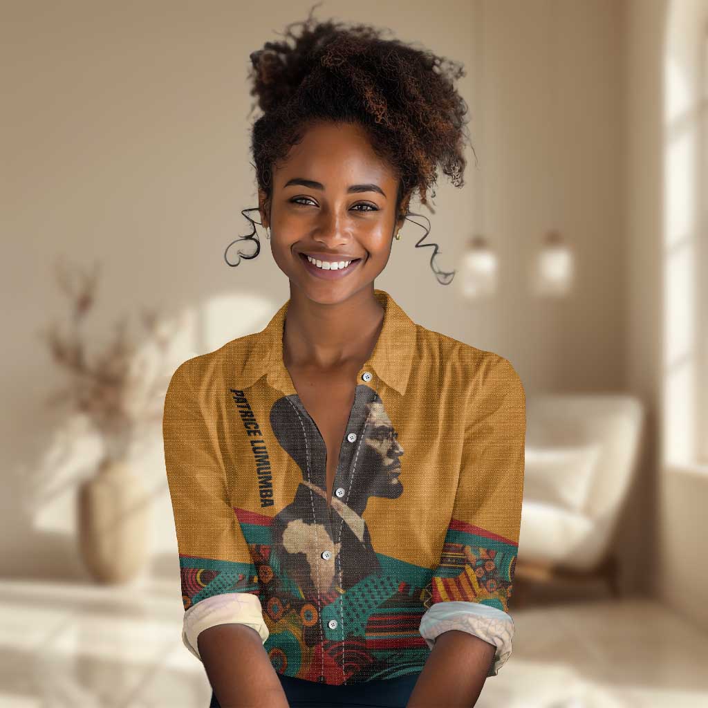 Patrice Lumumba Women Casual Shirt with Profile Portrait and Bold Africa Will Rise Statement - Wonder Print Shop