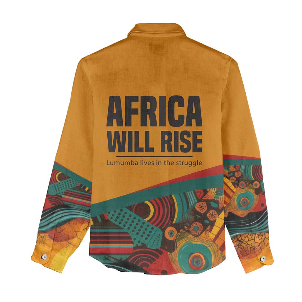 Patrice Lumumba Women Casual Shirt with Profile Portrait and Bold Africa Will Rise Statement - Wonder Print Shop