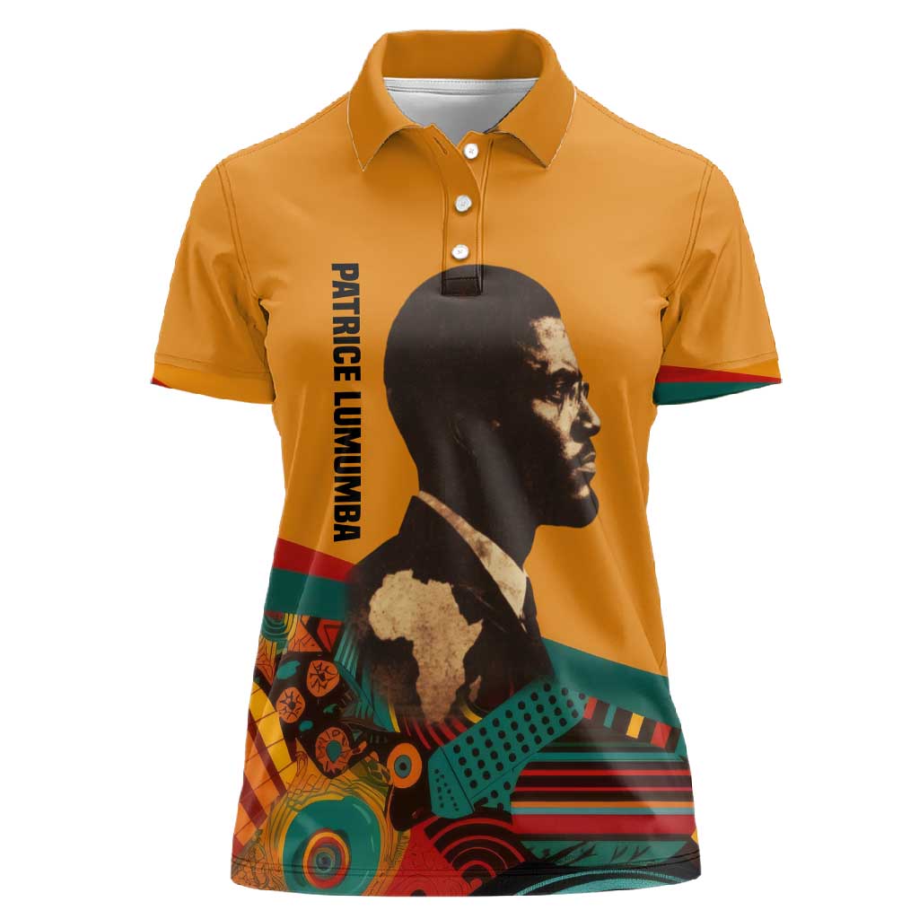 Patrice Lumumba Women Polo Shirt with Profile Portrait and Bold Africa Will Rise Statement - Wonder Print Shop