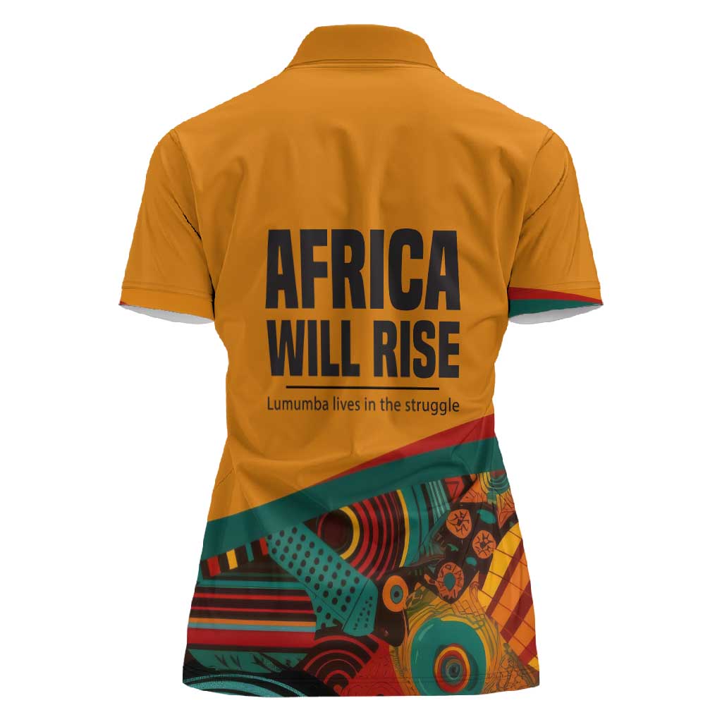 Patrice Lumumba Women Polo Shirt with Profile Portrait and Bold Africa Will Rise Statement - Wonder Print Shop