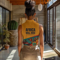 Patrice Lumumba Women Sleeveless Polo Shirt with Profile Portrait and Bold Africa Will Rise Statement - Wonder Print Shop