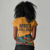 Patrice Lumumba Women V-Neck T-Shirt with Profile Portrait and Bold Africa Will Rise Statement - Wonder Print Shop