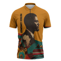 Patrice Lumumba Zipper Polo Shirt with Profile Portrait and Bold Africa Will Rise Statement - Wonder Print Shop