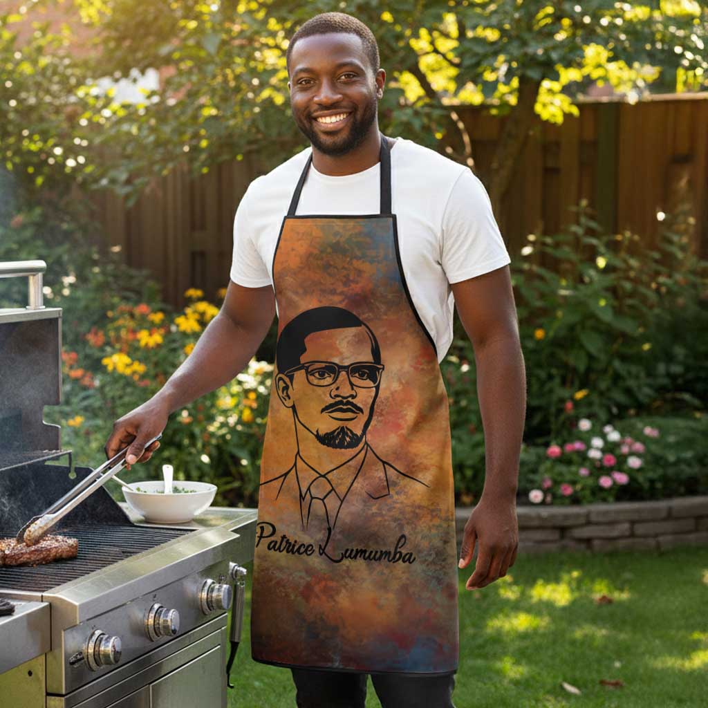 Patrice Lumumba Apron with Line Art Portrait and Truth Cannot Be Killed Inspirational Quote - Wonder Print Shop