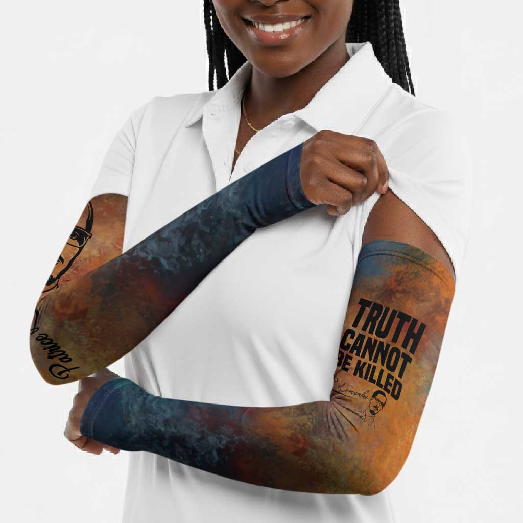 Patrice Lumumba Arm Sleeves with Line Art Portrait and Truth Cannot Be Killed Inspirational Quote - Wonder Print Shop