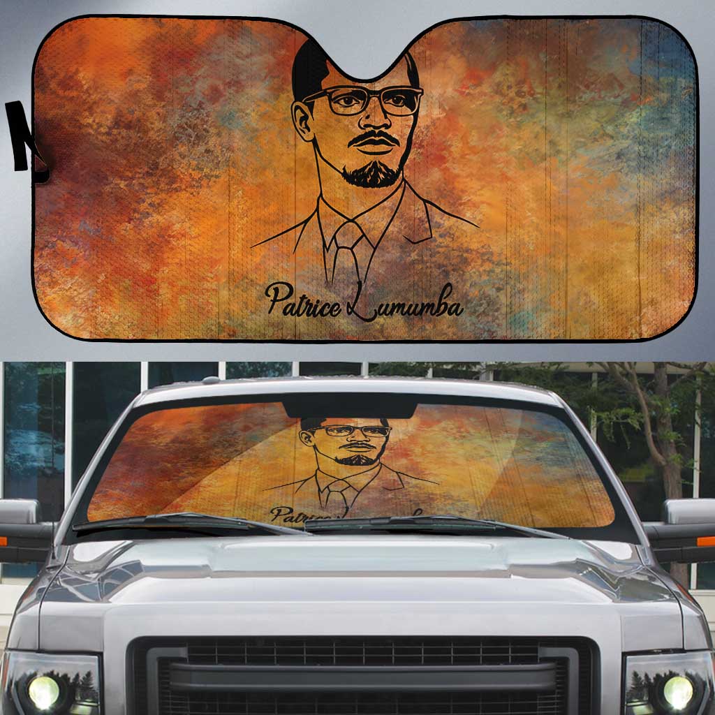 Patrice Lumumba Auto Sun Shade with Line Art Portrait and Truth Cannot Be Killed Inspirational Quote - Wonder Print Shop
