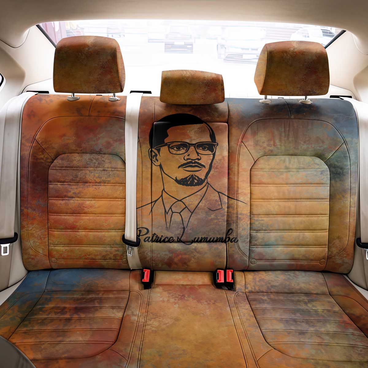 Patrice Lumumba Back Car Seat Cover with Line Art Portrait and Truth Cannot Be Killed Inspirational Quote - Wonder Print Shop