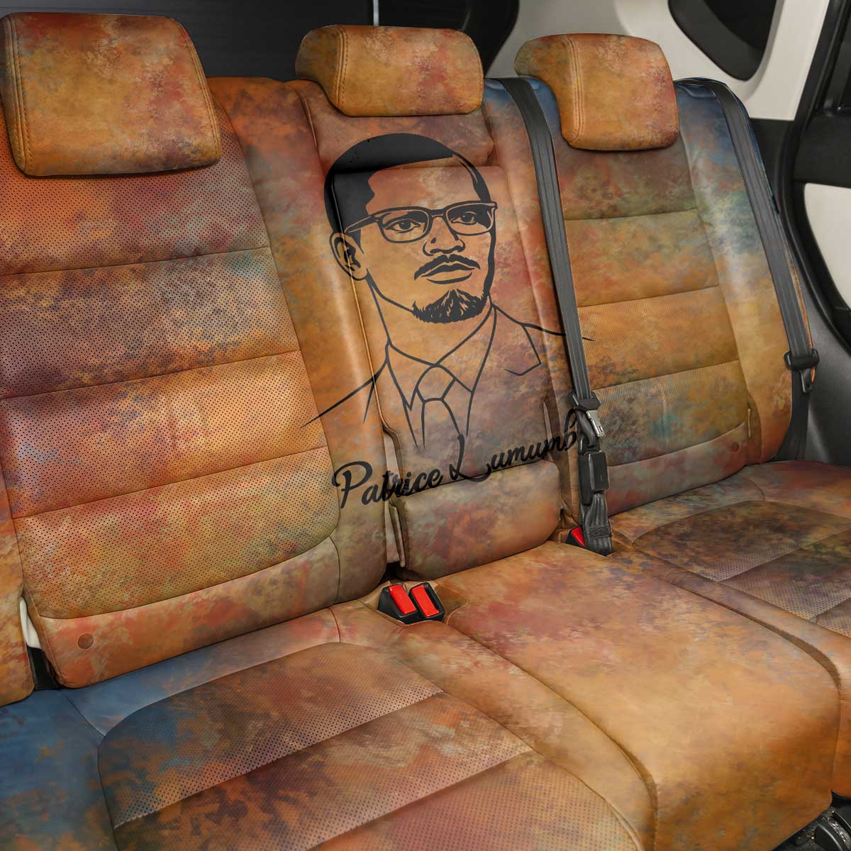 Patrice Lumumba Back Car Seat Cover with Line Art Portrait and Truth Cannot Be Killed Inspirational Quote - Wonder Print Shop